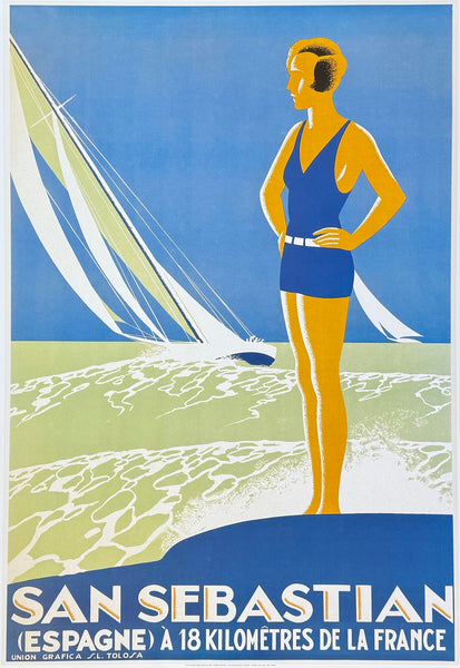 San Sebastian exhibition poster - Beach - Sea - Spain - travel tourism - art print - reproduction