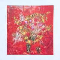 Marc Chagall exhibition poster - Fleurs sur fond rouge - museum artist - art print on silkscreen paper - red - still life - flowers - love