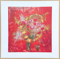 Marc Chagall exhibition poster - Fleurs sur fond rouge - museum artist - art print on silkscreen paper - red - still life - flowers - love