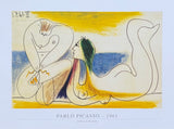 Pablo Picasso exhibition poster - Sur la Plage - on the beach - museum artist - art print - excellent - 1989