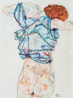 Egon Schiele exhibition poster - Woman undressing - museum artist - art print - female portrait