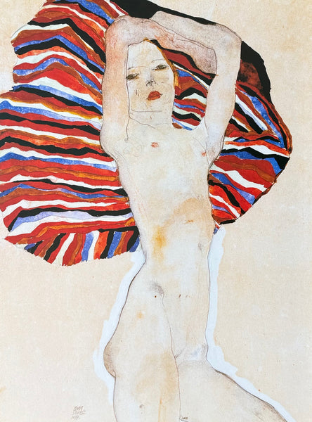 Egon Schiele exhibition poster - Nude Woman - museum artist - art print - female portrait