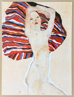 Egon Schiele exhibition poster - Nude Woman - museum artist - art print - female portrait