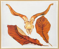 Georgia O'Keeffe exhibition poster - Ram's skull with brown leaves - museum artist - art print - 1989