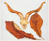 Georgia O'Keeffe exhibition poster - Ram's skull with brown leaves - museum artist - art print - 1989