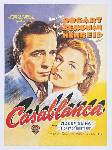 Casablanca movie poster - Humphrey Bogart - Ingrid Bergman- Hollywood legend - offset lithograph - reproduction - 1998