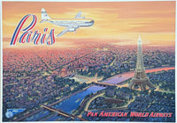 Pan American World Airways exhibition poster - Paris - Eiffel Tower - Airplane - decorative art print- travel tourism - 2000