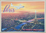 Pan American World Airways exhibition poster - Paris - Eiffel Tower - Airplane - decorative art print- travel tourism - 2000