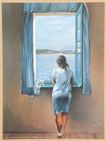 Salvador Dali exhibition poster - Young Woman at a window - museum artist - art print - sea - view