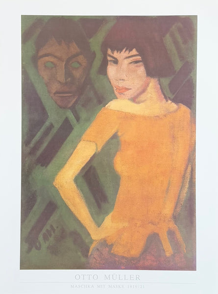 Otto Muller exhibition poster - Maschka with a mask  - German expressionist - museum artist - art print - Mueller - 1989