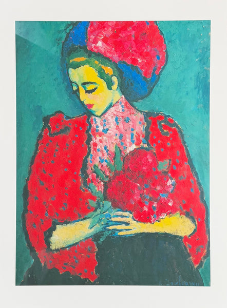 Alexej von Jawlensky exhibition poster - Girl with peonies - portrait with red flowers - museum artist - art print