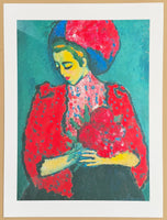 Alexej von Jawlensky exhibition poster - Girl with peonies - portrait with red flowers - museum artist - art print