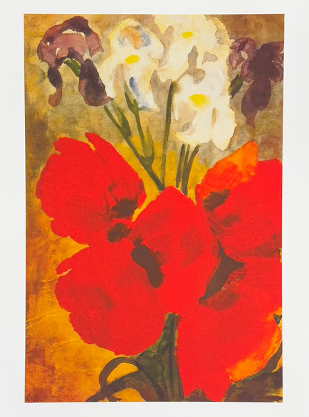 Emil Nolde exhibition poster - Red flowers - still life - museum artist - art print