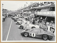 Ford exhibition poster - Grand Prix - GT40 - car race - racing - offset lithograph - black white photography - art print