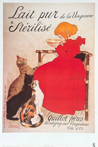 Theophile Alexander Steinlen exhibition poster - Lait pur sterilise - girl - milk - cats - Art Nouveau - art print - 1983