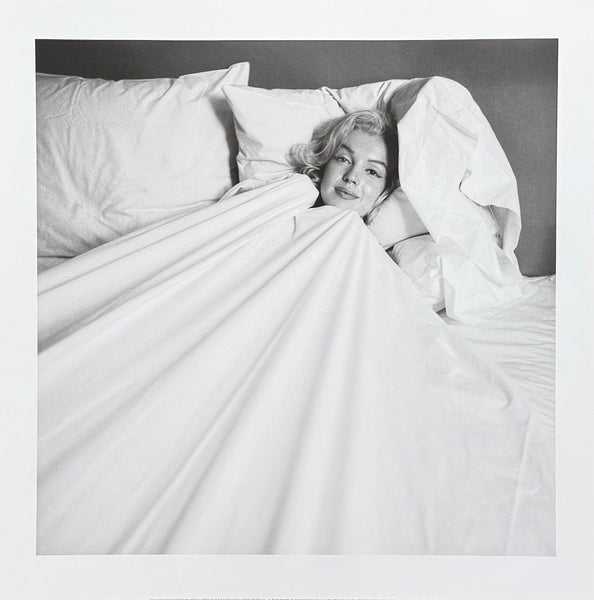 Marilyn Monroe exhibition poster - In bed - bedroom - morning sleep - black white photography - Hollywood - movie star - art print