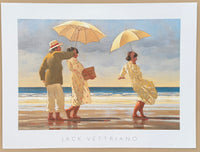 Jack Vettriano exhibition poster - The picnic party - beach - sea - ocean - umbrella - museum artist - art print - 1992