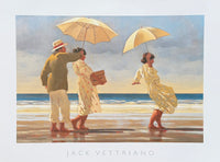 Jack Vettriano exhibition poster - The picnic party - beach - sea - ocean - umbrella - museum artist - art print - 1992