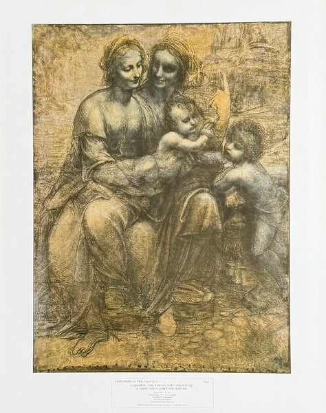 Leonardo da Vinci exhibition poster - The virgin and child - John The Baptist - bible - renaissance - museum artist - art print - 1970s