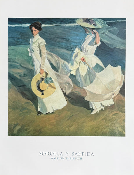 Joaquin Sorolla Y Bastida exhibition poster - Walk on the beach - impressionism - romantic - white dress - art print - Spanish Artist