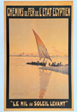 Egypt exhibition poster - The Nile in the rising sun - Cruise - Piramides - decorative - travel tourism - art print - 1996