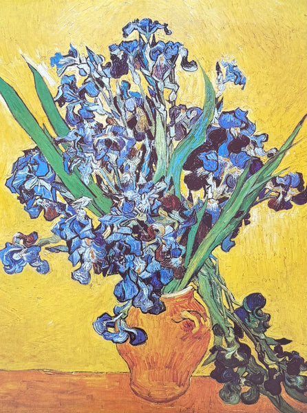 Vincent van Gogh exhibition poster - The Irises - flowers - vase - still life - blue - yellow - museum artist - art print