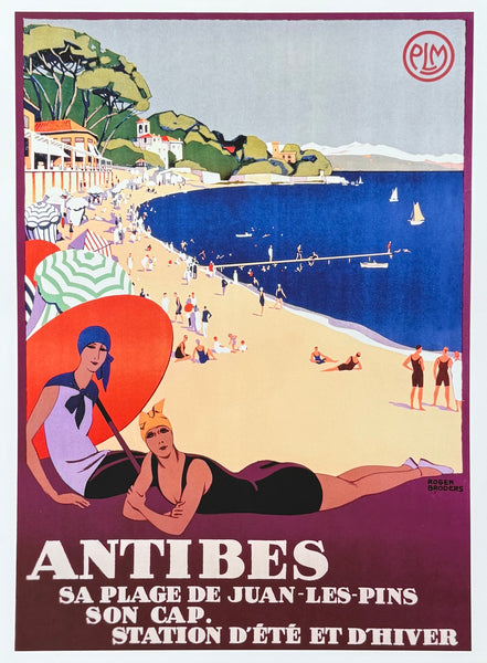 Antibes - Juan les Pins - La Cote d'Azur - France - French Tourism - Travel - Advertisement - art print - exhibition poster - Roger Broders