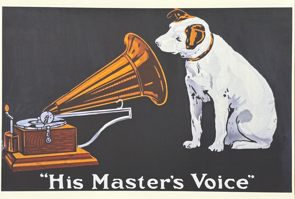 Francis Barraud exhibition poster - His Master's Voice - gramophone - dog - recording - museum artist - art print - reproduction