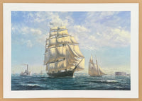 Roy Cross exhibition poster - Sail ship Challenge leaving New York  - museum artist - art print - offset litho