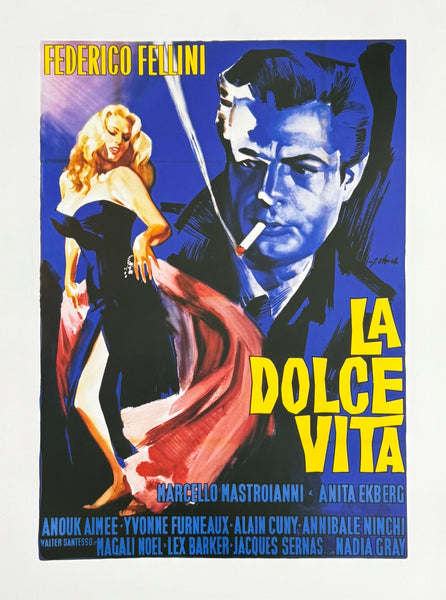 Federico Fellini exhibition poster - La Dolce Vita - art print - classic movie - offset lithograph - reproduction - 1998