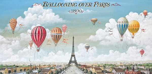 Ballooning over Paris exhibition poster - Eiffel Tower - air ballon - festival - decorative art print - reproduction