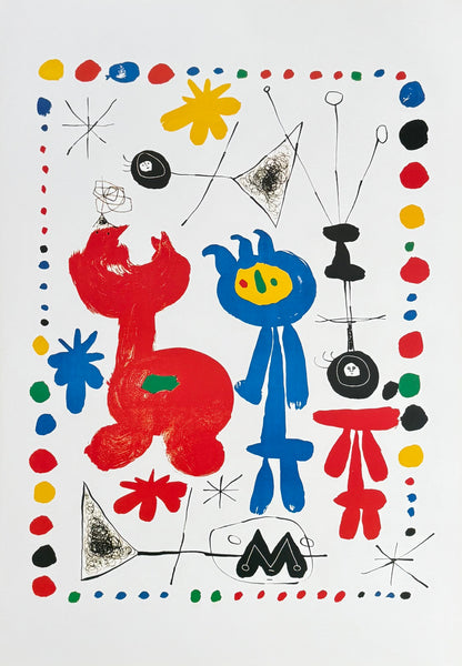 Joan Miro exhibition poster - Figure and birds - museum artist - art print - surrealism - offset litho - 1999