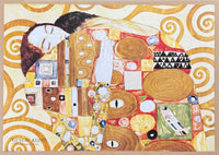 Gustav Klimt exhibition poster - Die Erfullung - The Fulfillment - love - yellow - gold - museum artist - large art print - offset litho