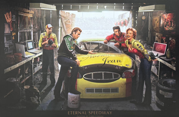 Chris Consani exhibition poster - External Speedway - garage - famous - celebrities - Hollywood - art print - realism - realistic - 2012