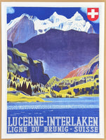 Luzern - Interlaken exhibition poster - winter sport - Switzerland - lake - snow - decorative - travel tourism - art print - reproduction