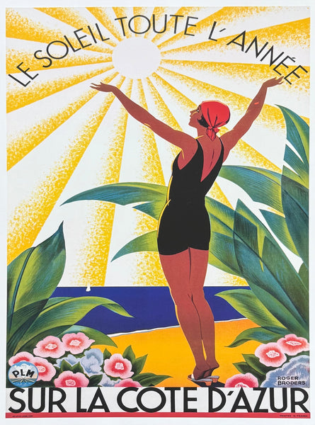 Roger Broders exhibition poster - Cote d'Azur - Le Soleil toute l'annee - France - Travel - Tourism - art print - reproduction
