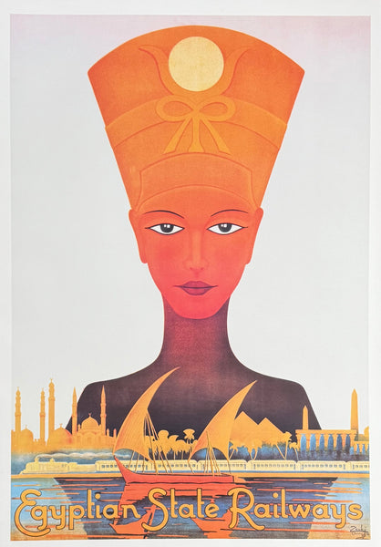 Egyptian State Railways exhibition poster - Female pharaoh - Pyramids - decorative - reproduction - travel tourism - art print