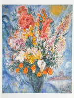 Marc Chagall exhibition poster - Bouquet of Flowers -  museum artist - art print - blue - still life