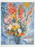 Marc Chagall exhibition poster - Bouquet of Flowers -  museum artist - art print - blue - still life