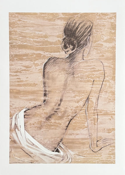 Saro exhibition poster - Retreat I - Nude Woman - Female portrait - sand colors - art print - excellent