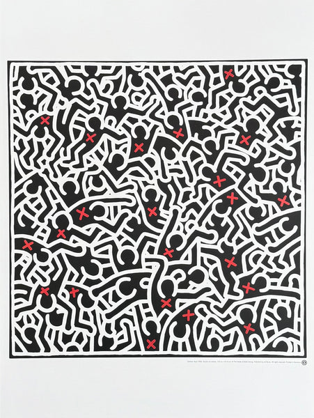Keith Haring exhibition poster - Black figures and red crosses - pop art - museum artist - art print