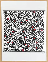 Keith Haring exhibition poster - Black figures and red crosses - pop art - museum artist - art print