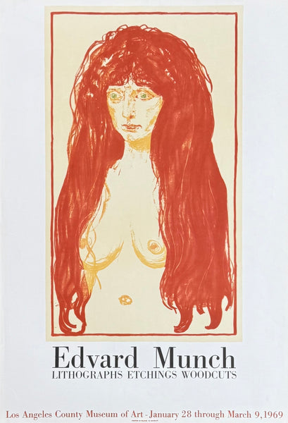 Edvard Munch exhibition poster - Lithographs - Etchings - Woodcuts - Los Angeles County Museum of Art - rare print - 1969