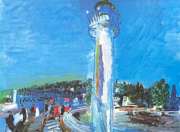 Raoul Dufy exhibition poster - The jetty and the pier - lake - fountain - blue - museum artist - art print - offset litho - 1997