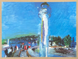 Raoul Dufy exhibition poster - The jetty and the pier - lake - fountain - blue - museum artist - art print - offset litho - 1997