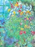 Marc Chagall exhibition poster - Le bouquet ardent - museum artist - art print - green - still life - flowers - love - 1999