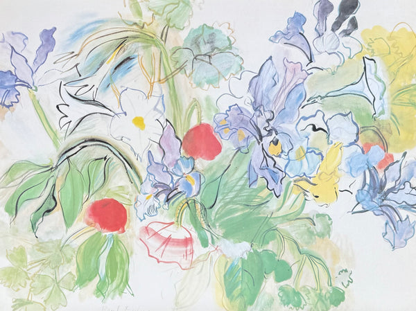 Raoul Dufy exhibition poster - Poppies and Irises - Still Life - flowers - museum artist - art print - offset litho
