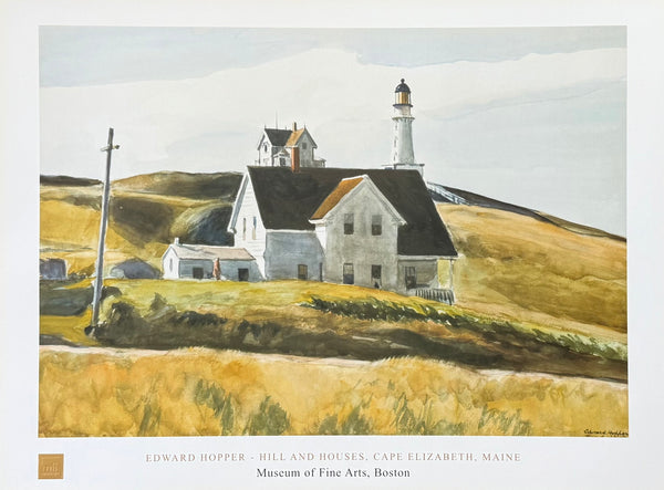 Edward Hopper exhibition poster - Hill and Houses - Cape Elizabeth - Maine - museum artist - art print - 1998