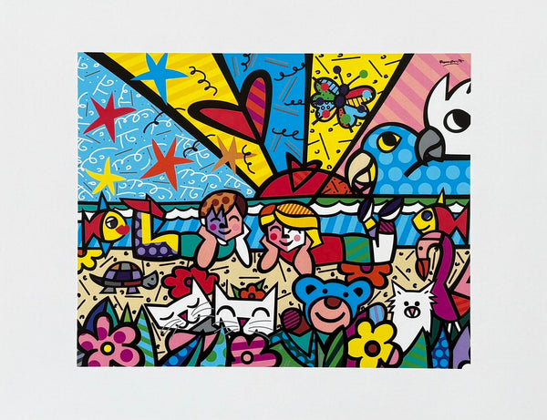 Romero Britto exhibition poster - In the Park - love - heart - museum artist - art print - pop art