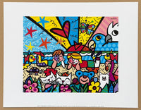 Romero Britto exhibition poster - In the Park - love - heart - museum artist - art print - pop art